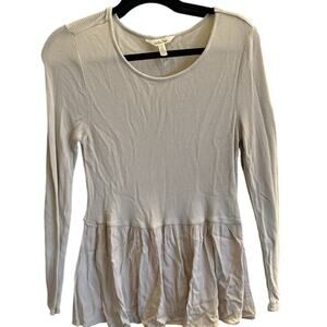 Matilda Jane Women's Long‎ Sleeve Tunic Blouse Beige Tan Taupe Waffle Peplum M